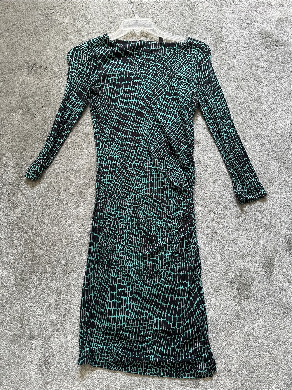 Boss Black and Teal Patterned Long Sleeve Dress